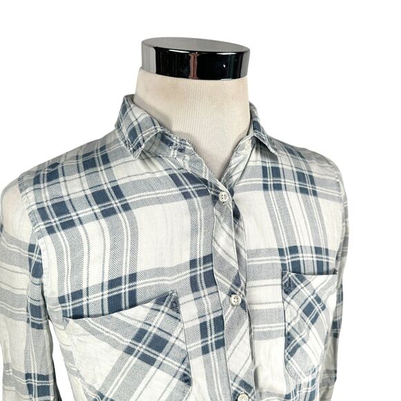Rails Flannel Shirt Women’s Small White & Pale Blue Plaid Button Up Light - Picture 2 of 10